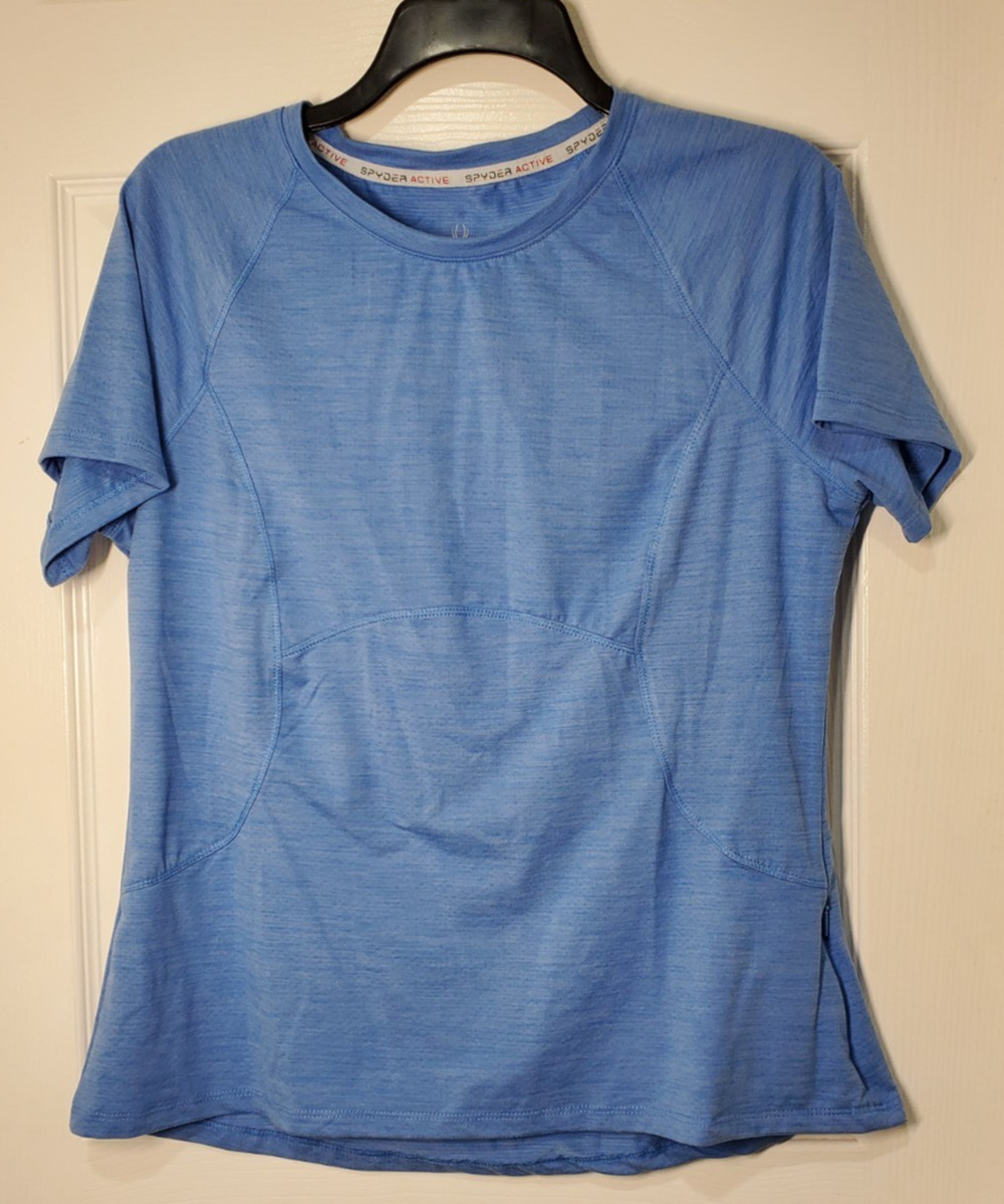 Spyder Active Women's Large Blue Athletic Shirt Short Sleeve Running Workout Top